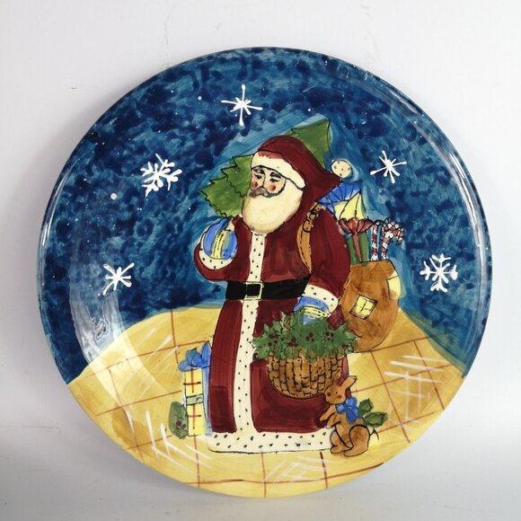 VTG Susan Winget CIC Folk Art Christmas Tea plates Set of 2 Hand Painted Santa - Picture 4 of 6